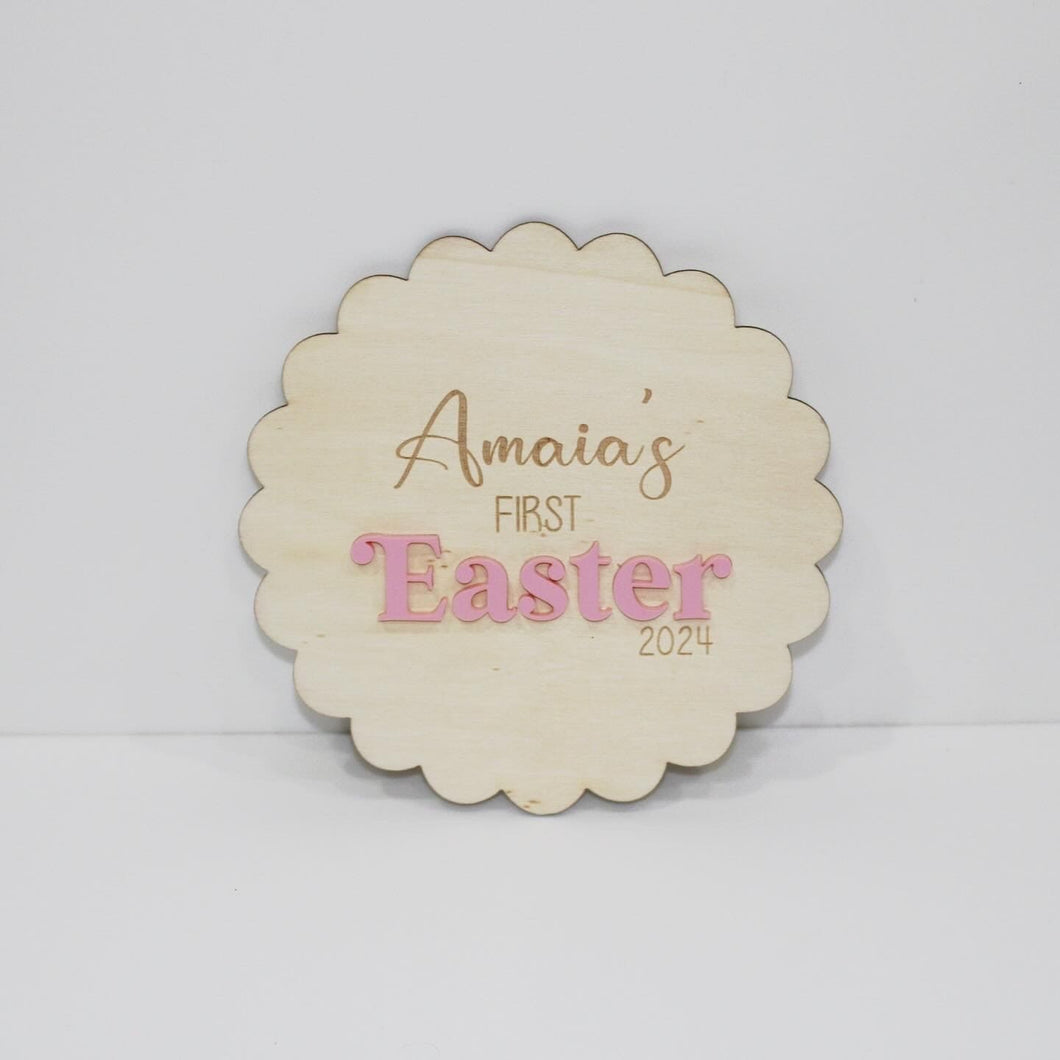 Scalloped First Easter Plaque Wooden